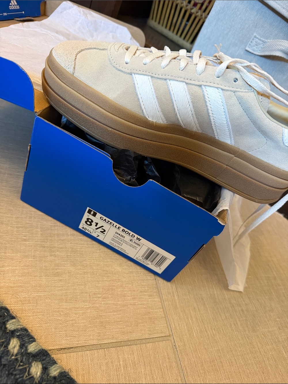 adidas Gazelle Bold Platform Sneakers in Cream and White